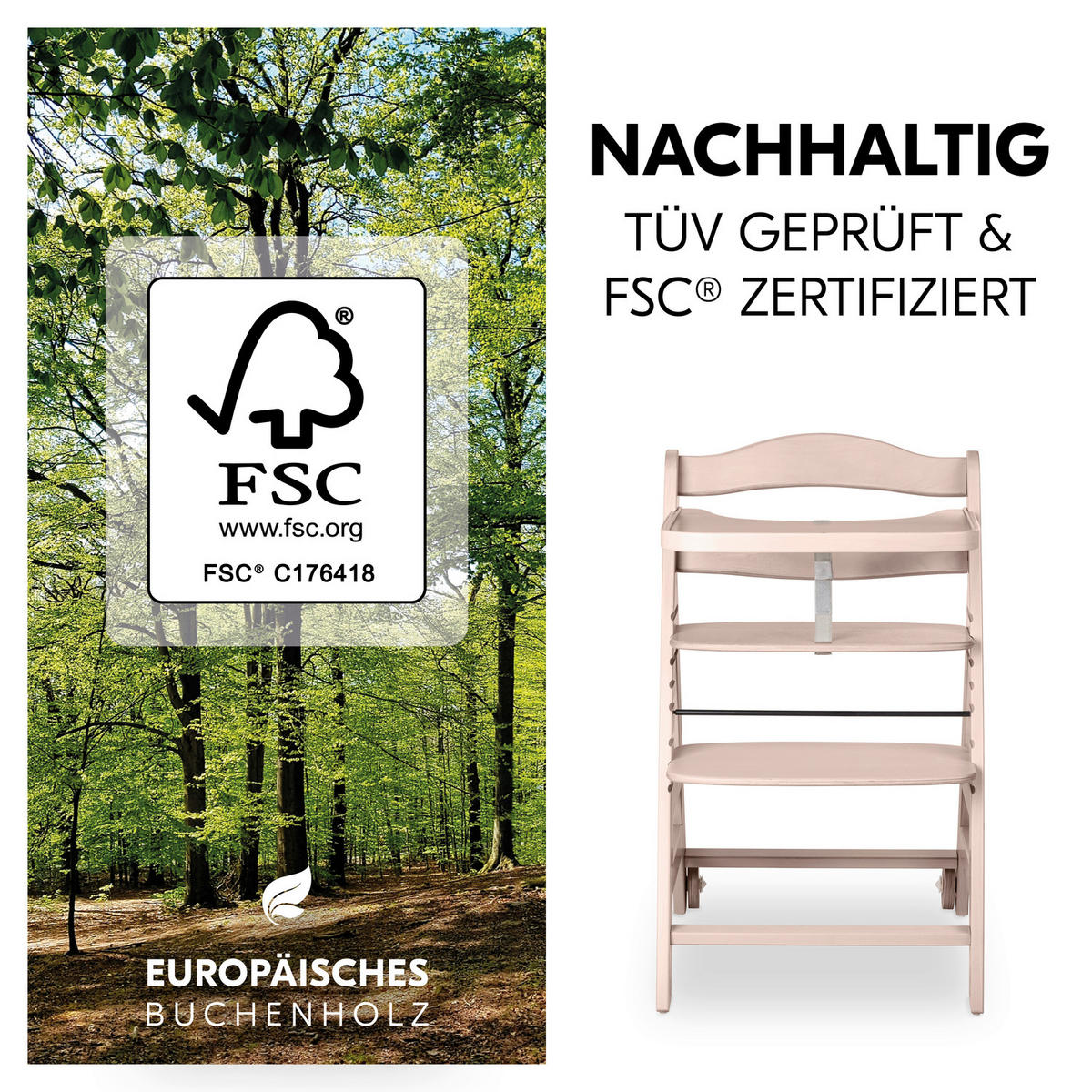HOCHSTUHL Beta+ Naturfarben, Weiß, Dunkelgrau Whitewashed  - Dunkelgrau/Naturfarben, Basics, Holz (48/79/58cm) - Hauck
