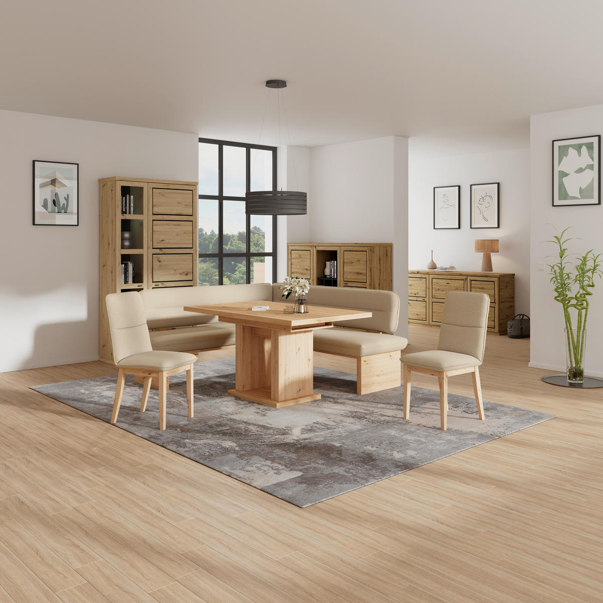 ECKBANK 170/232 cm Webstoff Beige Eiche Sperrholz   - Eichefarben/Beige, KONVENTIONELL, Holz/Textil (170/232cm) - Livetastic