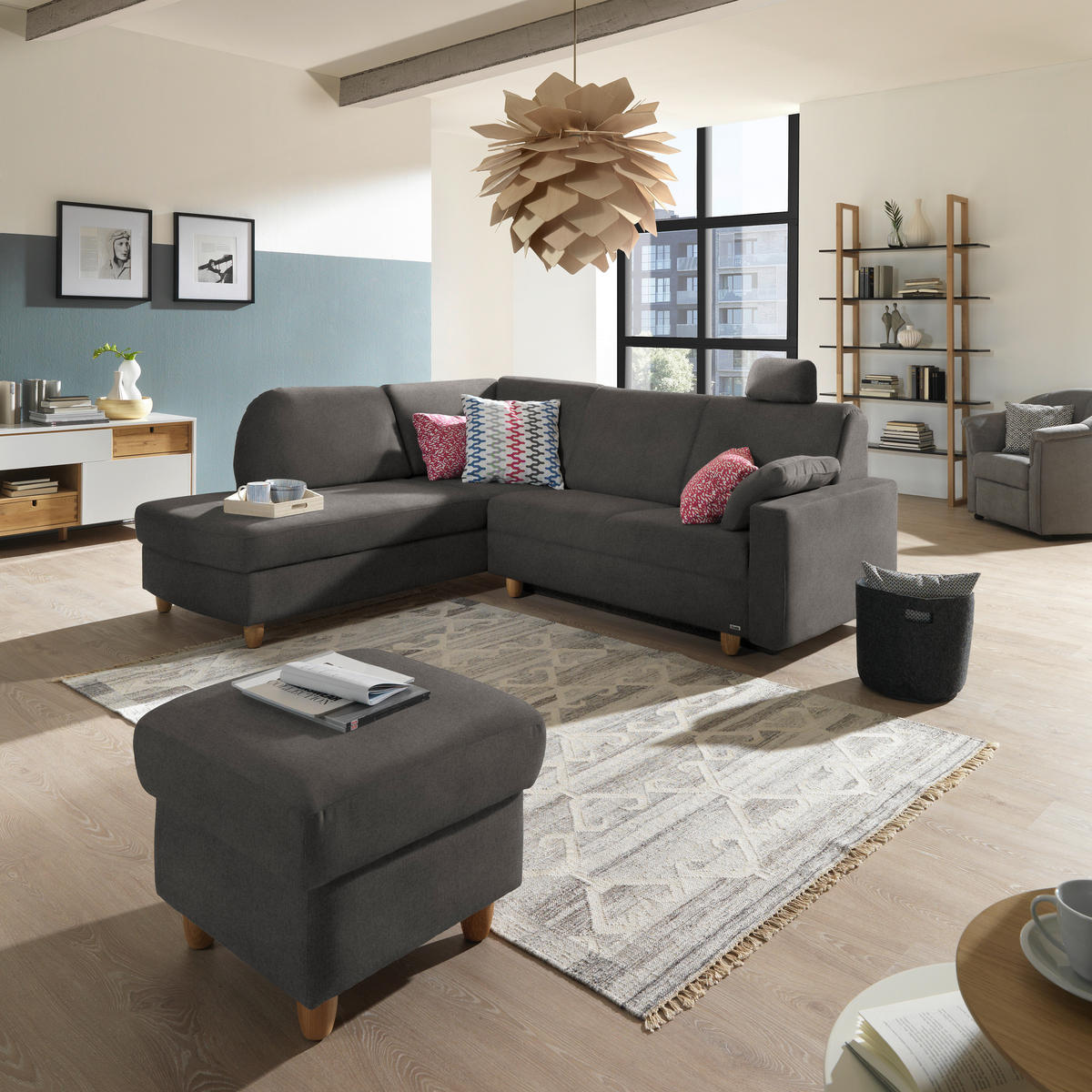 ECKSOFA in Flachgewebe Schlammfarben  208/227 cm  - Schlammfarben/Eichefarben, KONVENTIONELL, Holz/Textil (208/227cm) - Sedda
