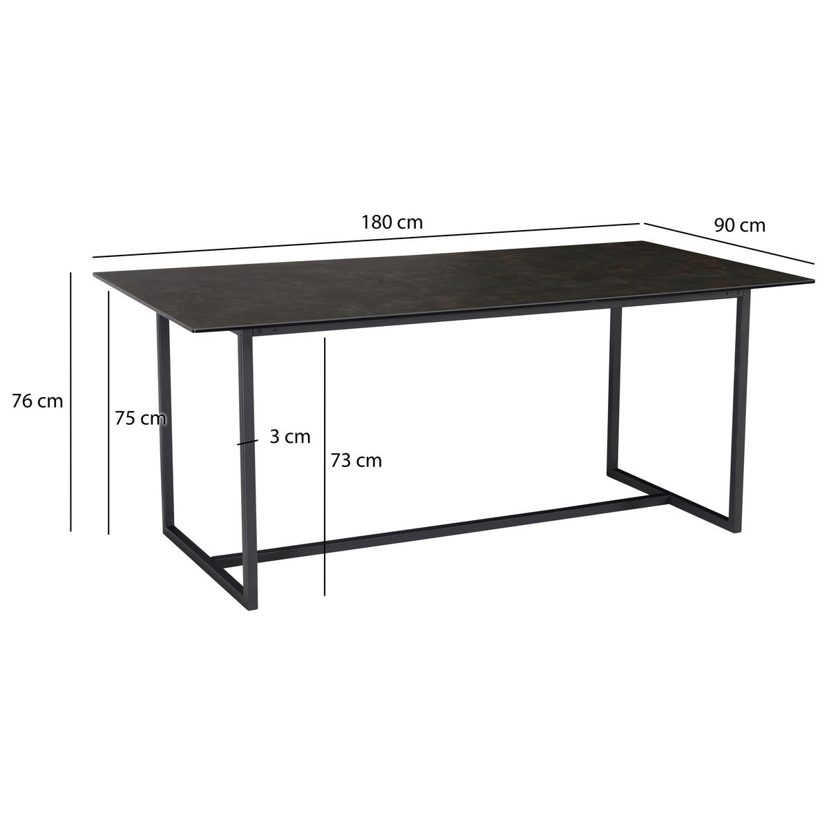 ESSTISCH in Keramik 180/90/76 cm  - Schwarz, Design, Keramik/Metall (180/90/76cm) - MID.YOU