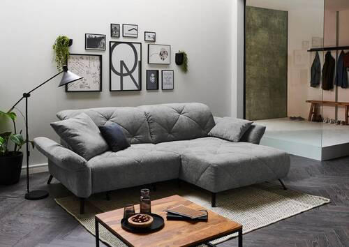ECKSOFA inkl. Funktionen Anthrazit Webstoff  - Anthrazit/Schwarz, Design, Textil/Metall (244/173cm) - Moderano