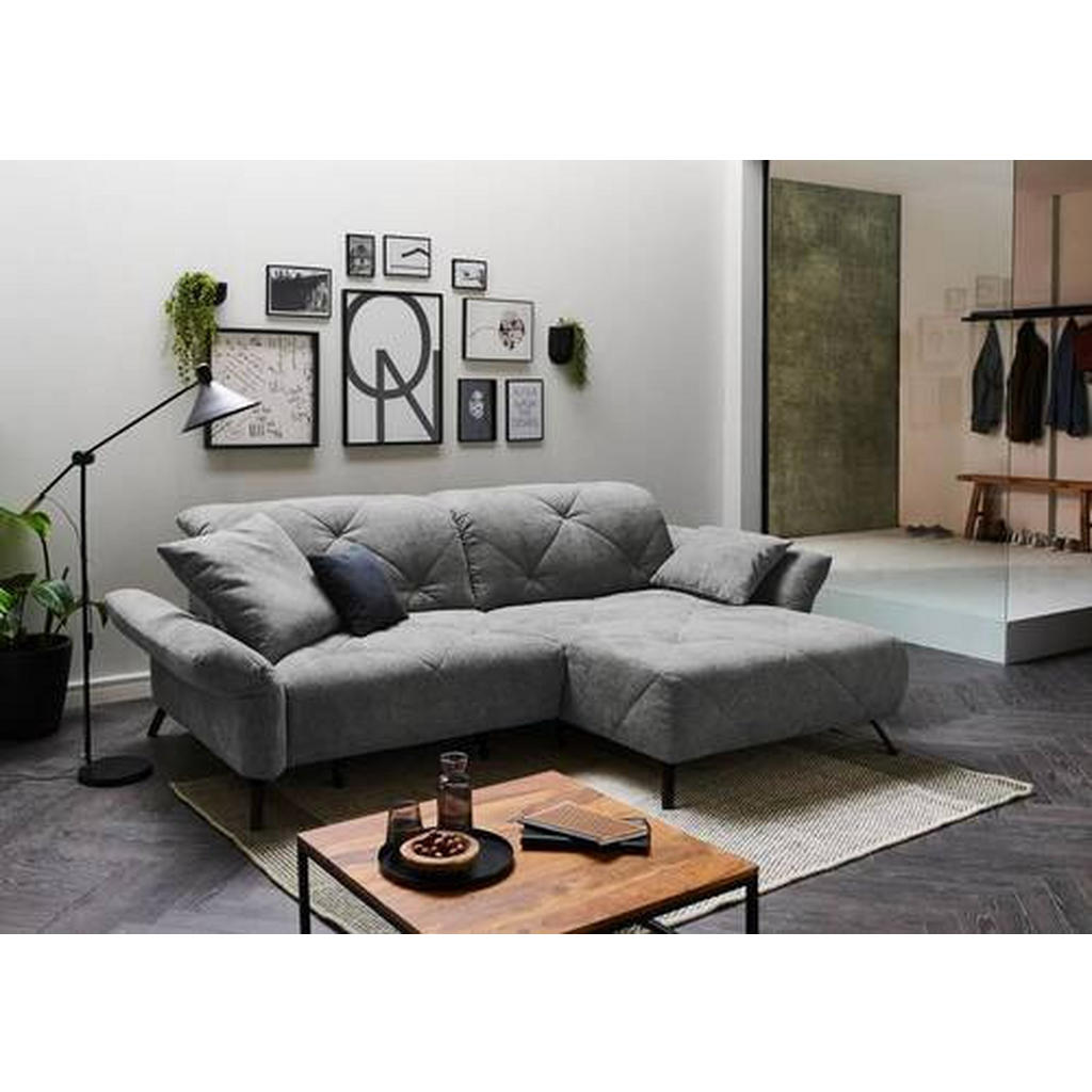 Thumbnail - Moderano Ecksofa Beach, Anthrazit, Textil, 2-Sitzer, Ottomane rechts, L-Form, 262x173 cm, Lederauswahl, Stoffauswahl, Rü...