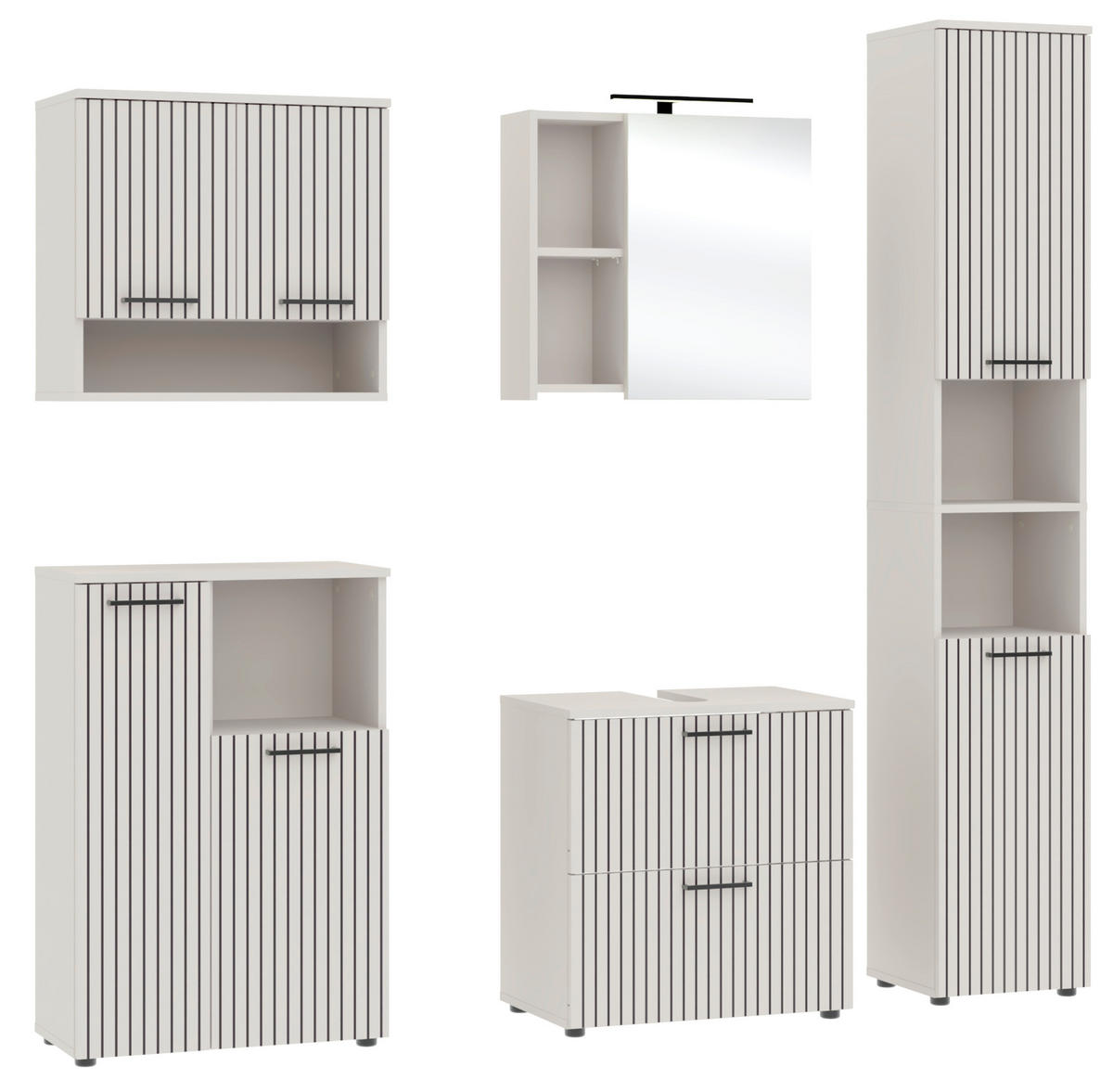 BADEZIMMER 5-teilig  in 185 cm  - Kaschmir/Schwarz, Trend, Glas/Holzwerkstoff (185cm) - Respekta