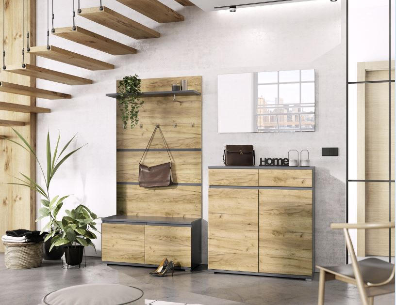 GARDEROBE 4-teilig in 207/200/40 cm - Eichefarben/Anthrazit, Design, Holzwerkstoff (207/200/40cm)