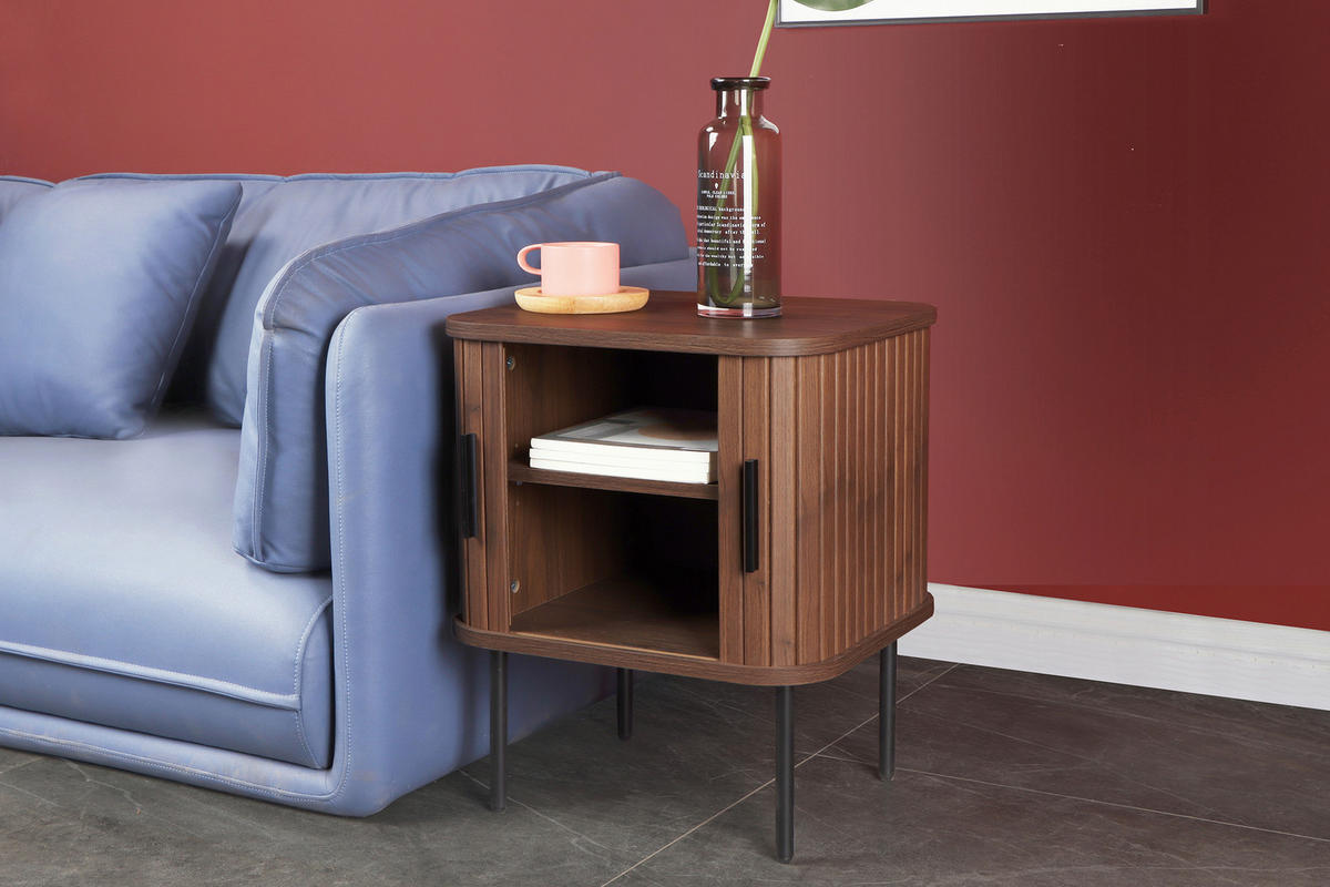 NACHTTISCH 45/55/40 cm  - Walnussfarben/Schwarz, Design, Holzwerkstoff/Metall (45/55/40cm) - Livetastic