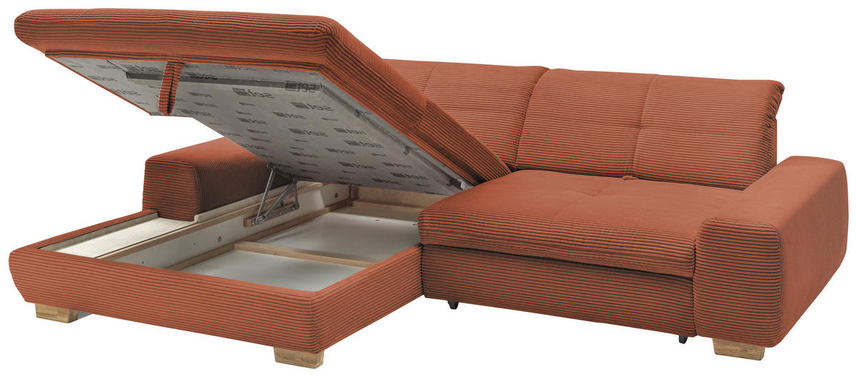 ECKSOFA Orange Cord  - Eichefarben/Orange, Design, Holz/Textil (198/276cm) - SetOne by Musterring