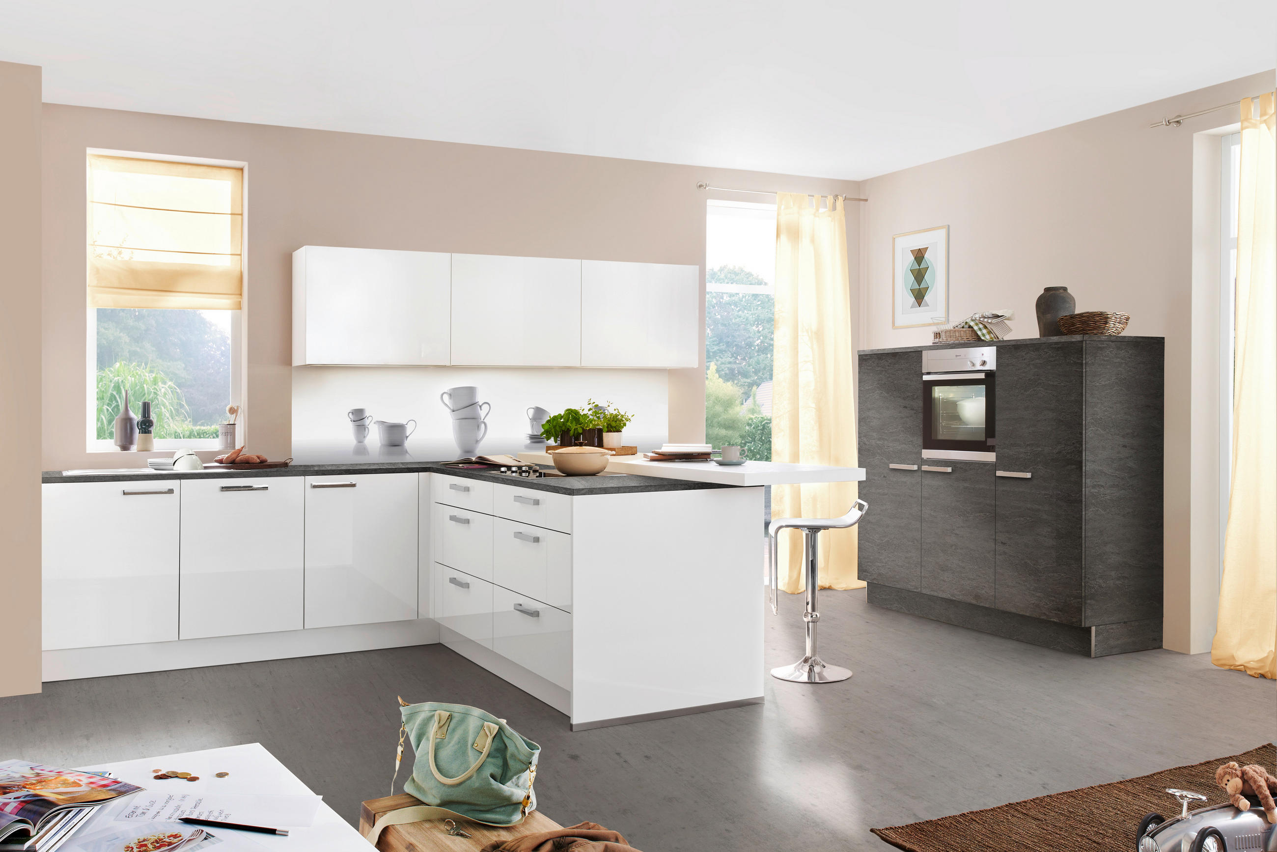 EINBAUKÜCHE LUX  - Weiß/Grau, Design, Holzwerkstoff - Nolte Küchen
