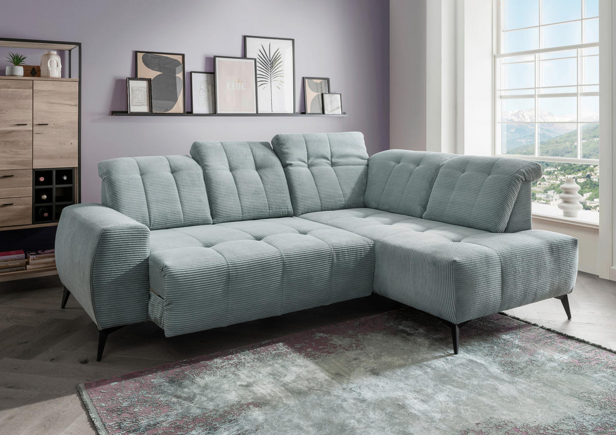 ECKSOFA in Cord Hellblau  - Schwarz/Hellblau, Modern, Textil/Metall (261/200cm) - Livetastic