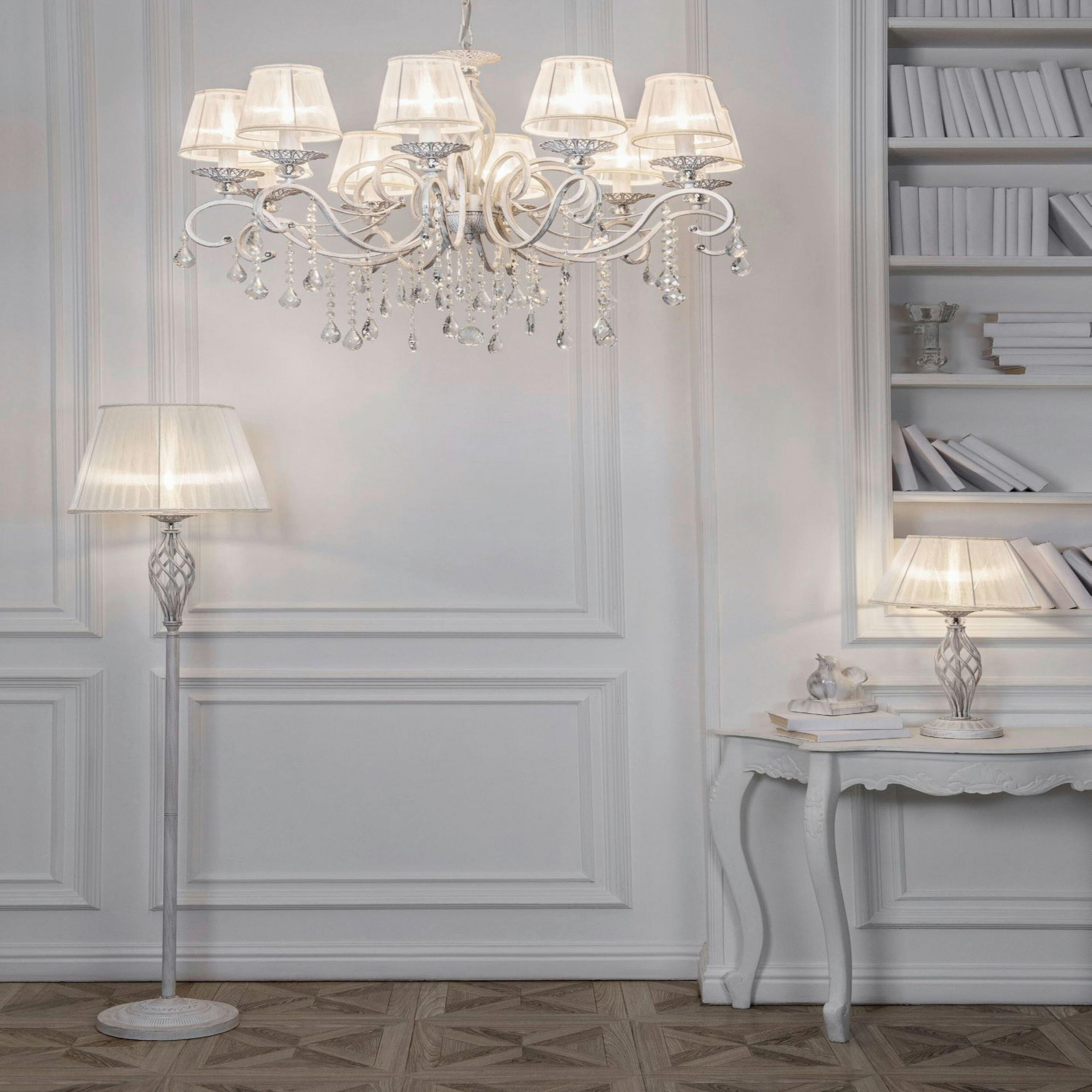 KRONLEUCHTER  85/64/85 cm   - Weiss, Basics, Glas/Textil (85/64/85cm) - MAYTONI