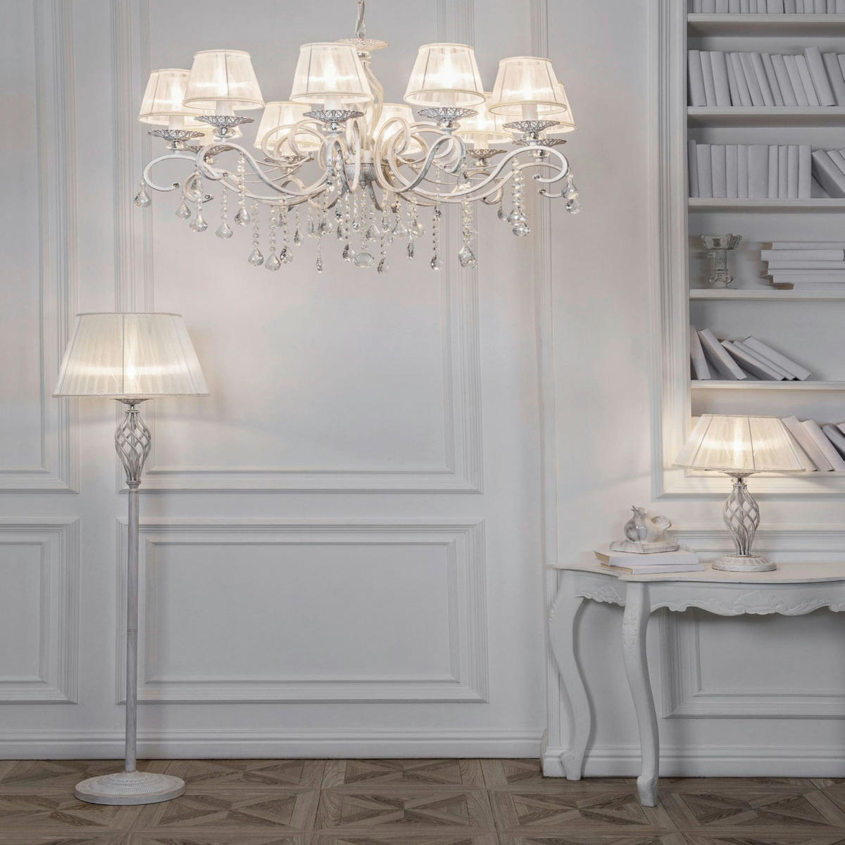 KRONLEUCHTER  85/64/85 cm   - Weiss, Basics, Glas/Textil (85/64/85cm) - MAYTONI