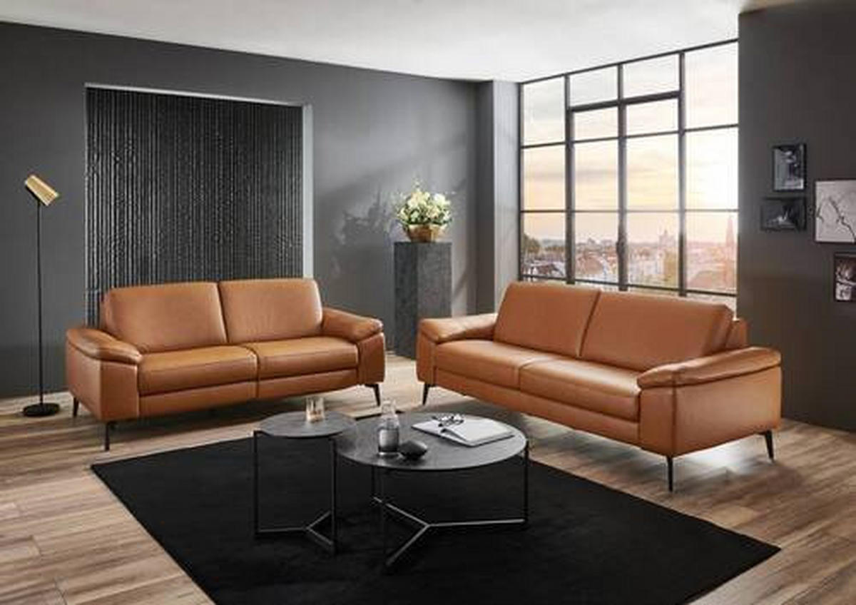 3-SITZER-SOFA in Echtleder Cognac  - Cognac/Schwarz, Design, Leder/Metall (224/88/100cm) - Valdera