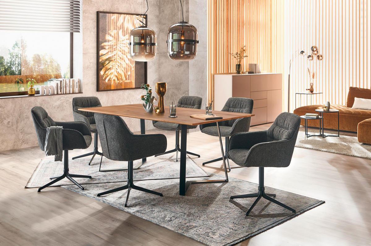 ESSTISCH Eiche massiv rechteckig Eichefarben  - Eichefarben/Schwarz, Design, Holz/Metall (180/100/76cm) - Musterring