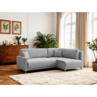 ECKSOFA MILOS Hellgrau Flachgewebe, Struktur Rückenkissen, Bettkasten, Schlaffunktion, Rücken echt  - Hellgrau/Naturfarben, Design, Textil (224/148cm) - P & B