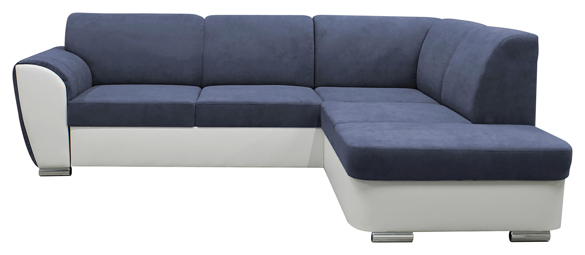 ECKSOFA in Velours Blau, Weiß  255/196 cm  - Blau/Silberfarben, Design, Kunststoff/Textil (255/196cm) - MID.YOU