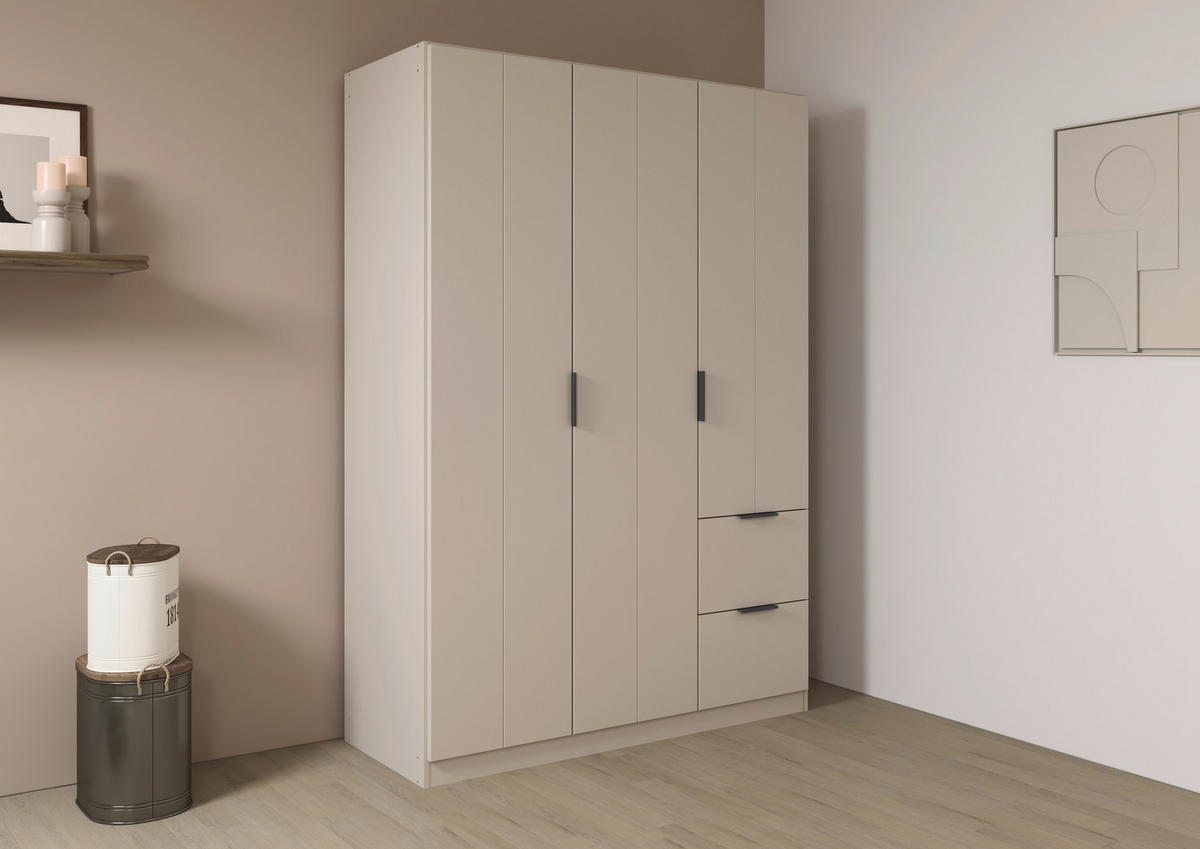 GARDEROB MED GÅNGJÄRN 136/197/54 cm 3-dörrar - champagne/grå, Modern, metall/trämaterial (136/197/54cm) - Rauch Möbel