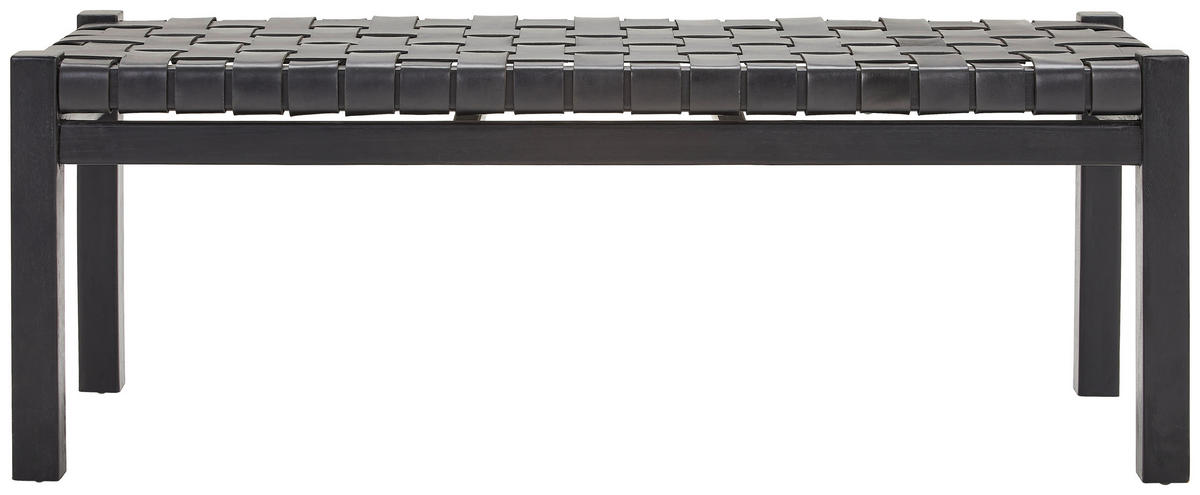 HOCKERBANK in Holz, Leder Schwarz  - Schwarz, Basics, Leder/Holz (120/45/43cm) - MID.YOU