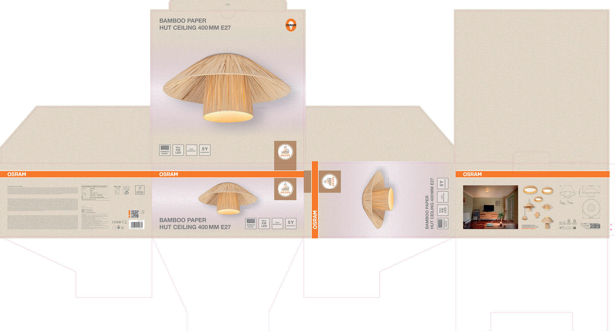 DECKENLEUCHTE  40/18.6 cm    - Hellbraun, Natur, Naturmaterialien/Metall (40/18.6cm) - Osram