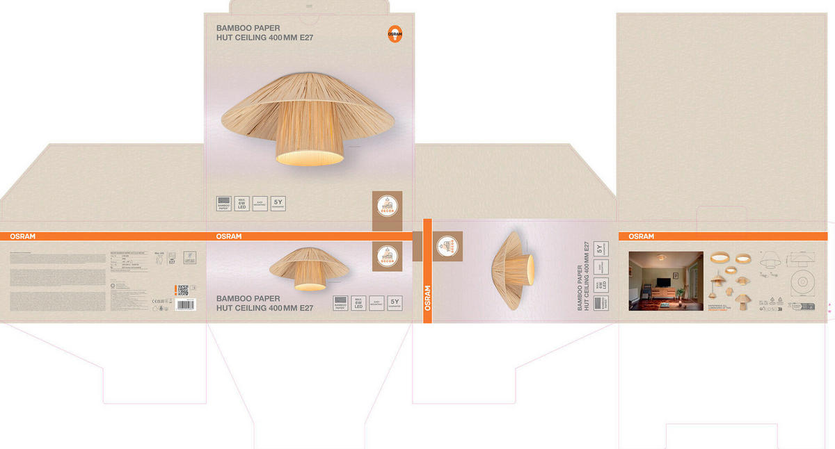 DECKENLEUCHTE  40/18.6 cm    - Hellbraun, Natur, Naturmaterialien/Metall (40/18.6cm) - Osram