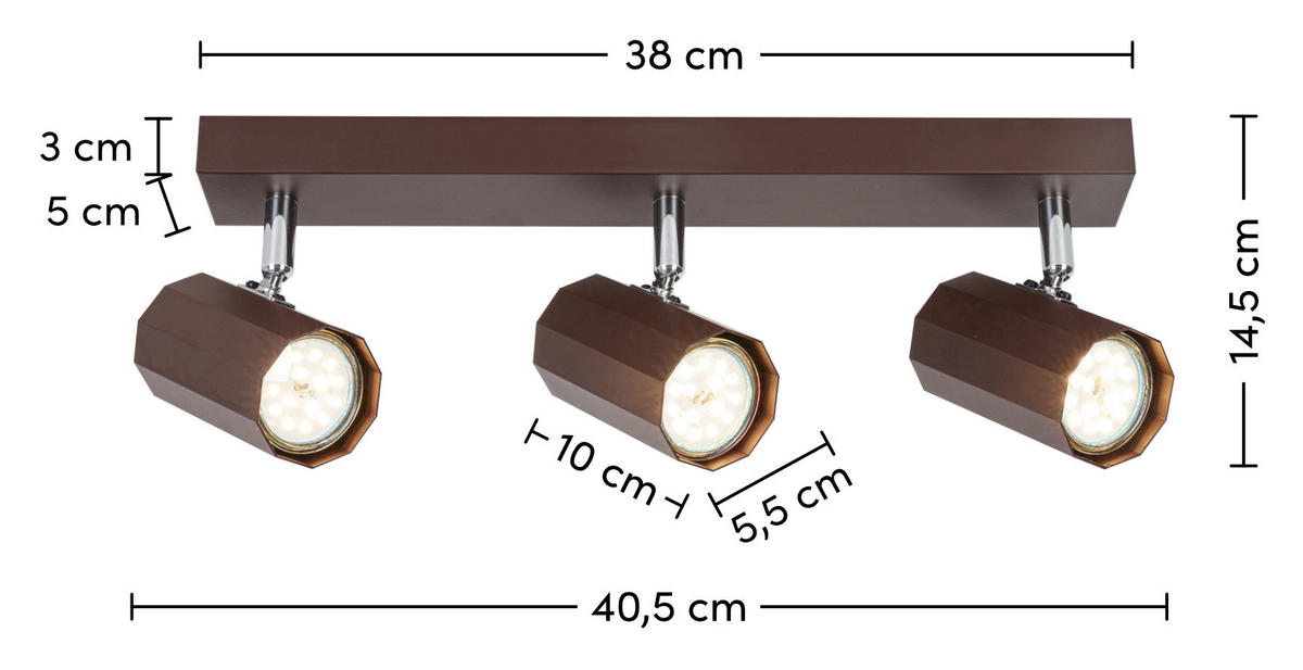 DECKENLEUCHTE 40,50/14,5/10,5 cm   - Chromfarben/Mokka, Trend, Kunststoff/Metall (40,50/14,5/10,5cm) - Novel