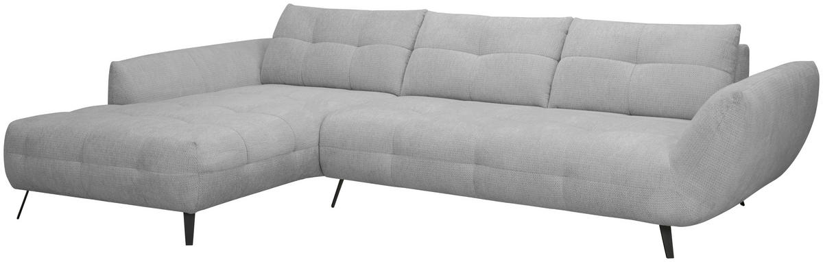 ECKSOFA Grau Chenille Armlehnenkissen, Rücken echt, Sitztiefenverstellung  - Schwarz/Grau, KONVENTIONELL, Textil/Metall (215/313cm) - Hom`in