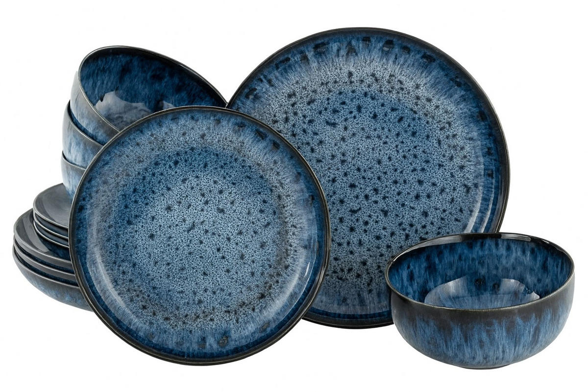TAFELSERVICE Allround Magic Blue 12-teilig  - Blau/Schwarz, Basics, Keramik - Creatable