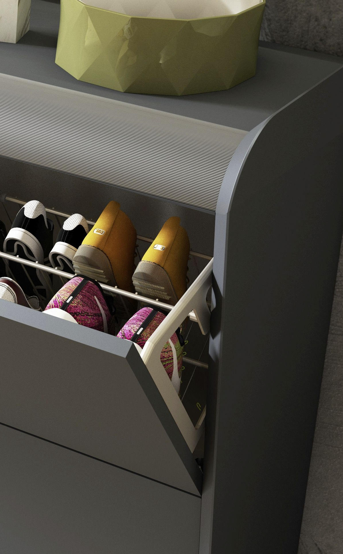 Thumbnail - Dieter Knoll Schuhschrank, Anthrazit, Alu, Metall, Holzwerkstoff, 145x90x36 cm, Beimöbel erhältlich, Garderobe, Schuhauf...