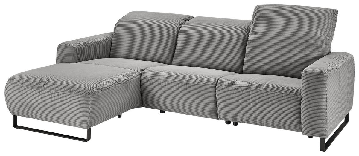 ECKSOFA in Cord Dunkelgrau  - Dunkelgrau/Schwarz, Konventionell, Textil/Metall (180/266cm) - Hom`in
