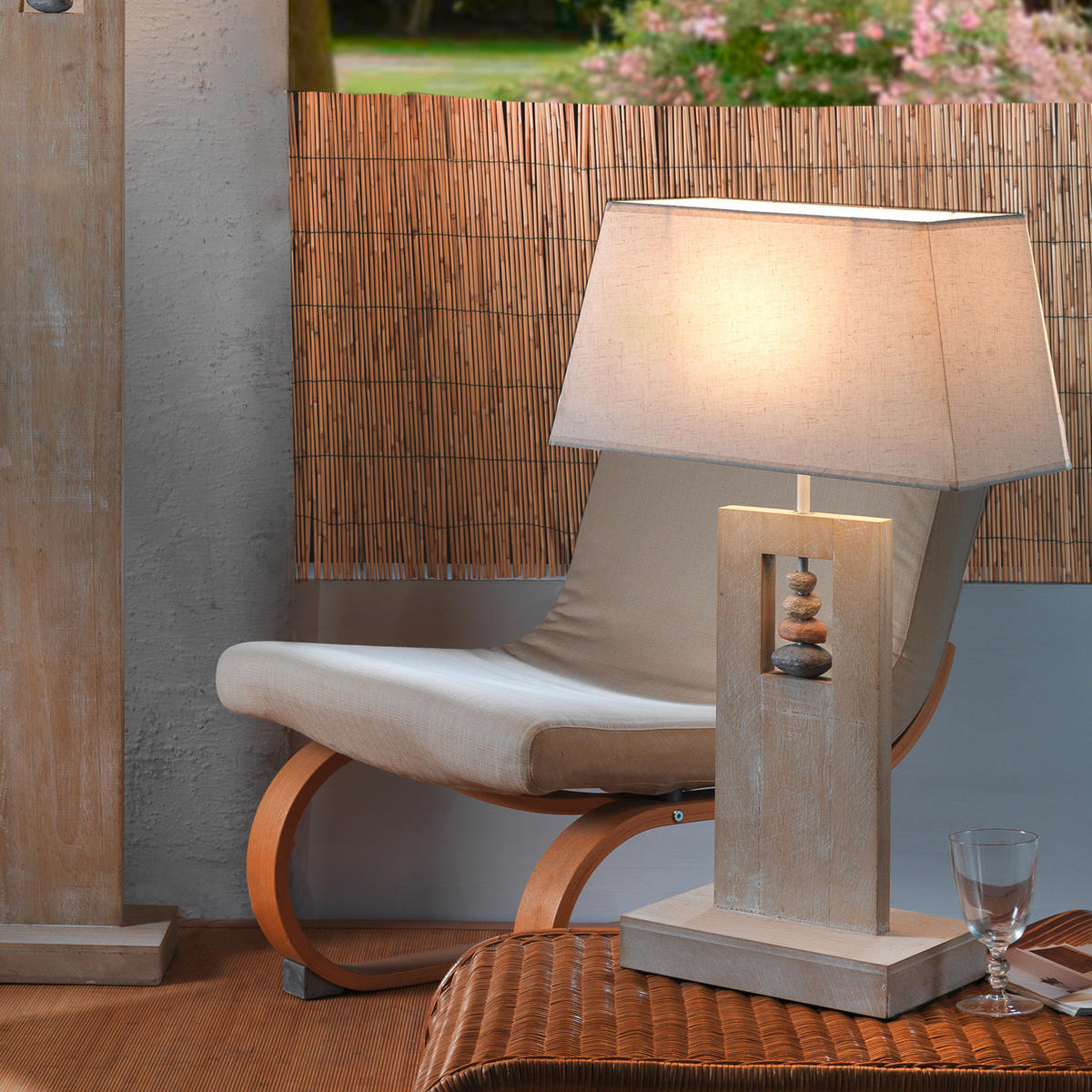 TISCHLEUCHTE 45/23/75 cm   - Beige, Natur, Holz/Textil (45/23/75cm)