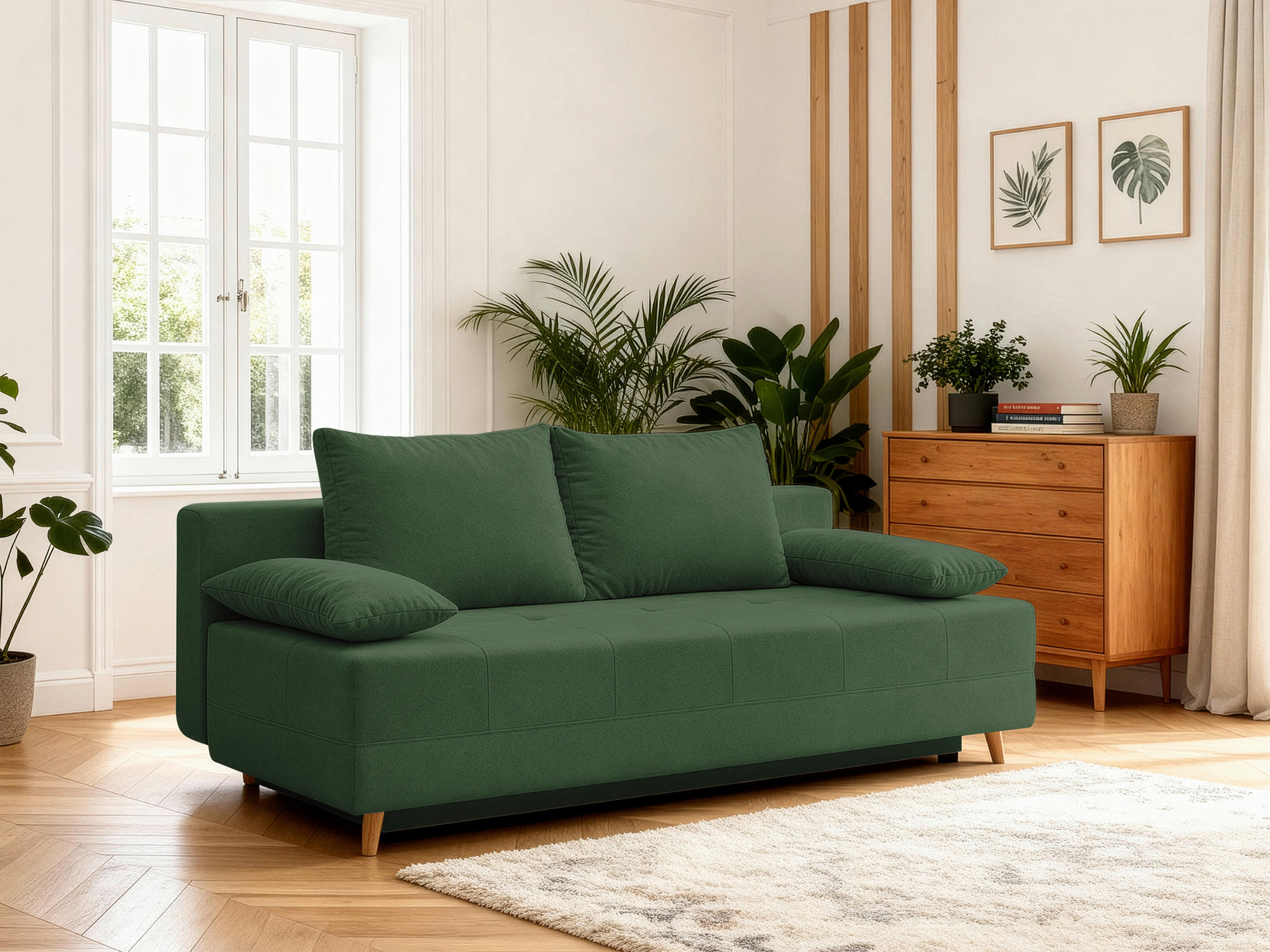 SCHLAFSOFA LUMOS Samt Grün  inkl. Rückenkissen, Armlehnenkissen, Schlaffunktion, Rücken echt, Stauraum  - Naturfarben/Grün, Design, Textil (206/96/96cm) - P & B