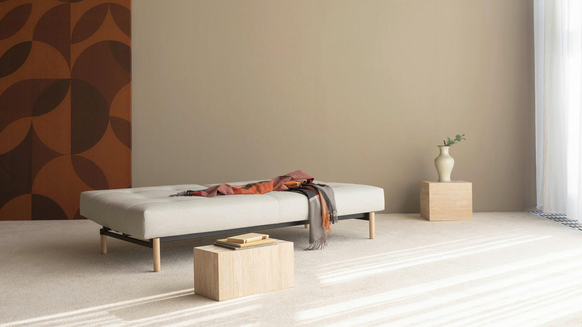 SCHLAFSOFA  in Flachgewebe Naturfarben, Weiß  - Eichefarben/Naturfarben, Design, Holz/Textil (232/77/99cm) - Niels Andersson