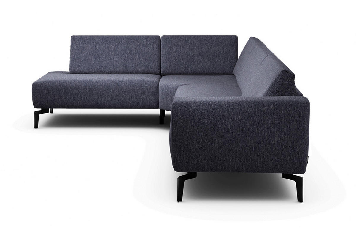 ECKSOFA in Chenille Blau  213/296 cm  - Blau/Schwarz, Design, Textil/Metall (213/296cm) - SENSOO