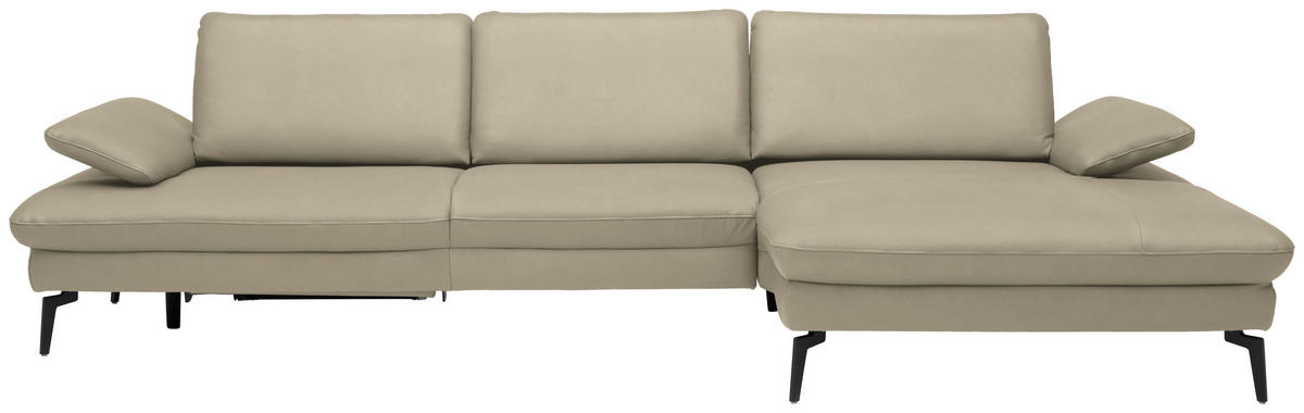 ECKSOFA in Echtleder Naturfarben  - Schwarz/Naturfarben, Design, Leder/Metall (325/157cm) - Dieter Knoll