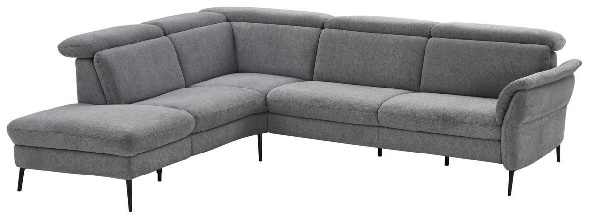 ECKSOFA in Struktur Grau  - Schwarz/Grau, Modern, Textil/Metall (235/275cm) - Cantus