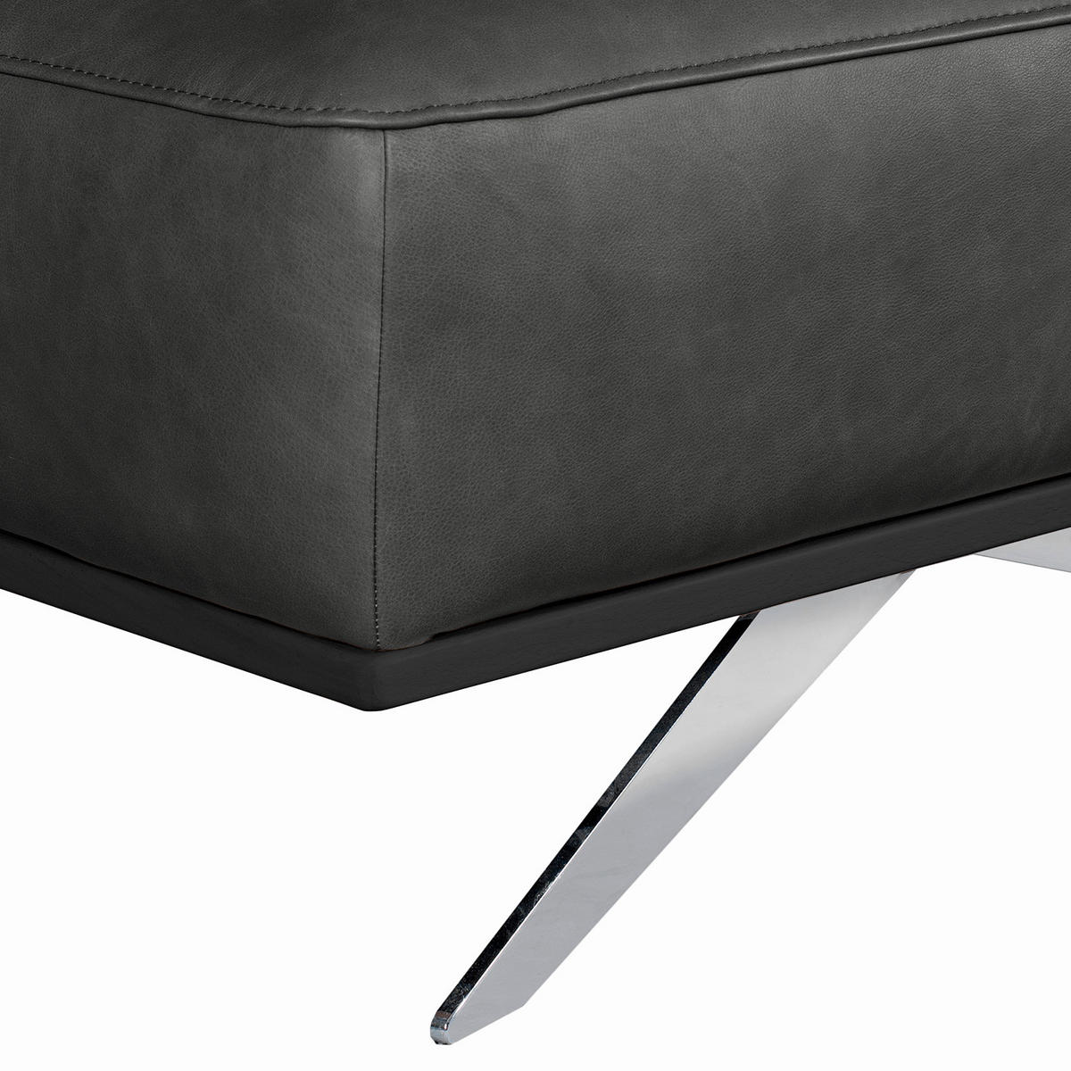 HOCKER Echtleder Schwarz  - Chromfarben/Schwarz, Design, Leder/Metall (95/46/80cm) - Livetastic