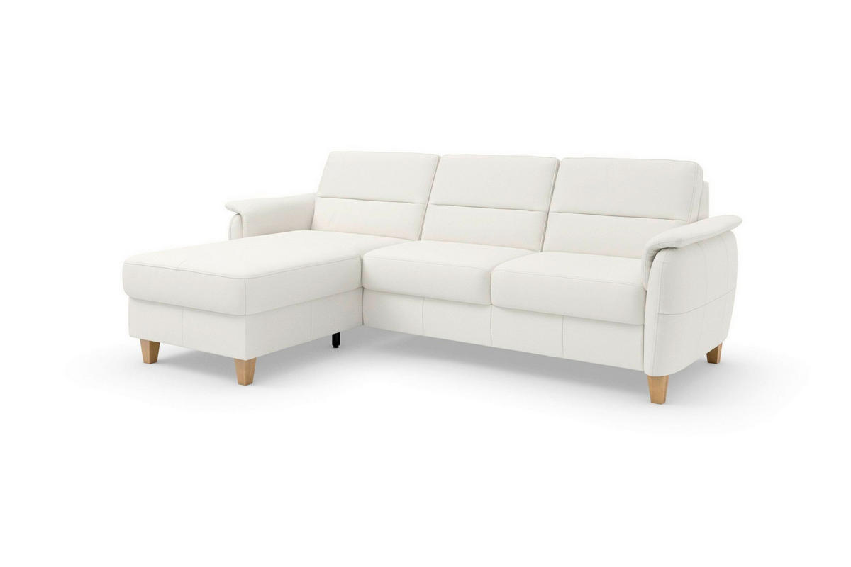 ROHOVÁ SEDAČKA, koža, biela - biela/farba duba, Basics, koža/drevo (163/244cm) - Sit & More