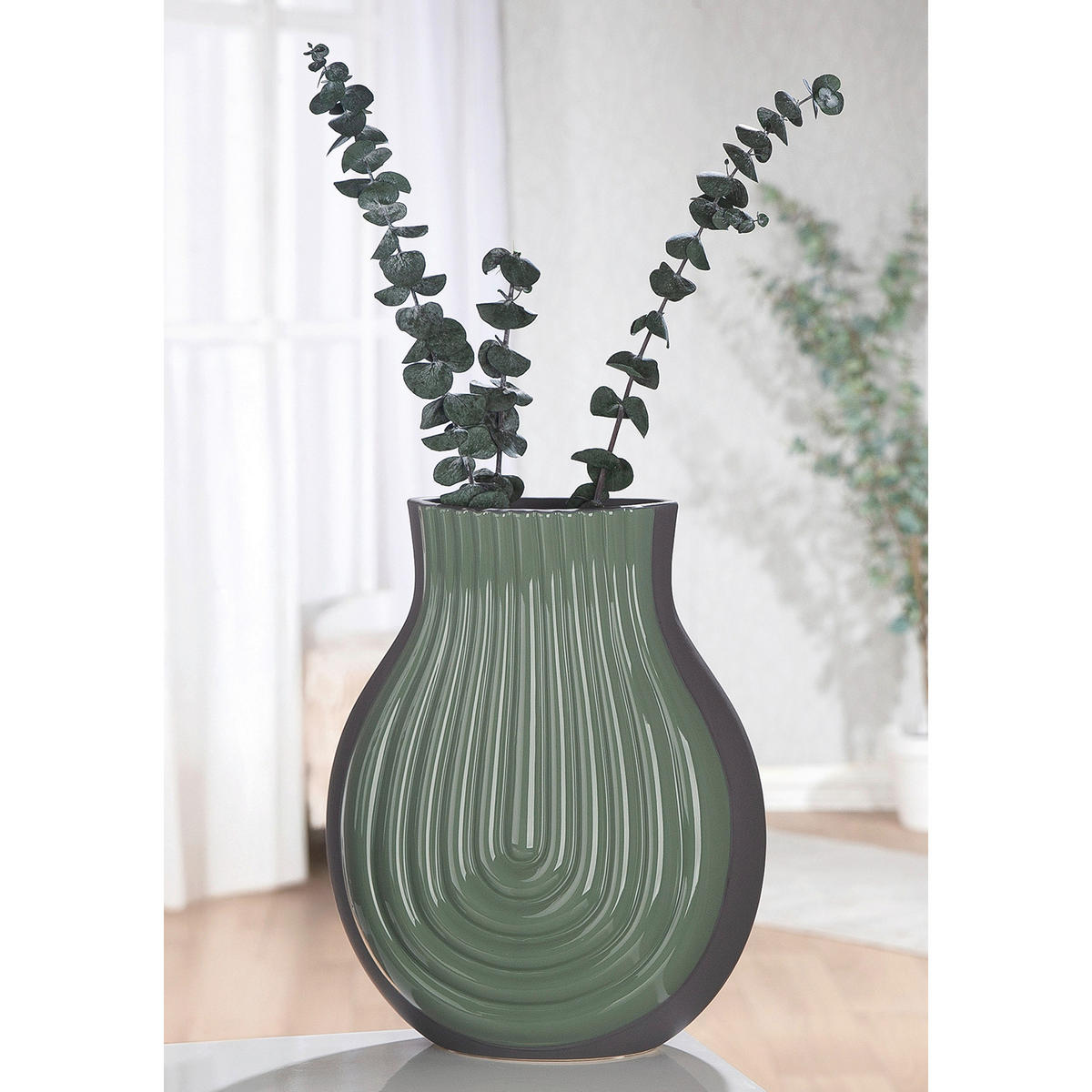 DEKOVASE  - Graublau/Mintgrün, Basics, Keramik (25/31/14cm)