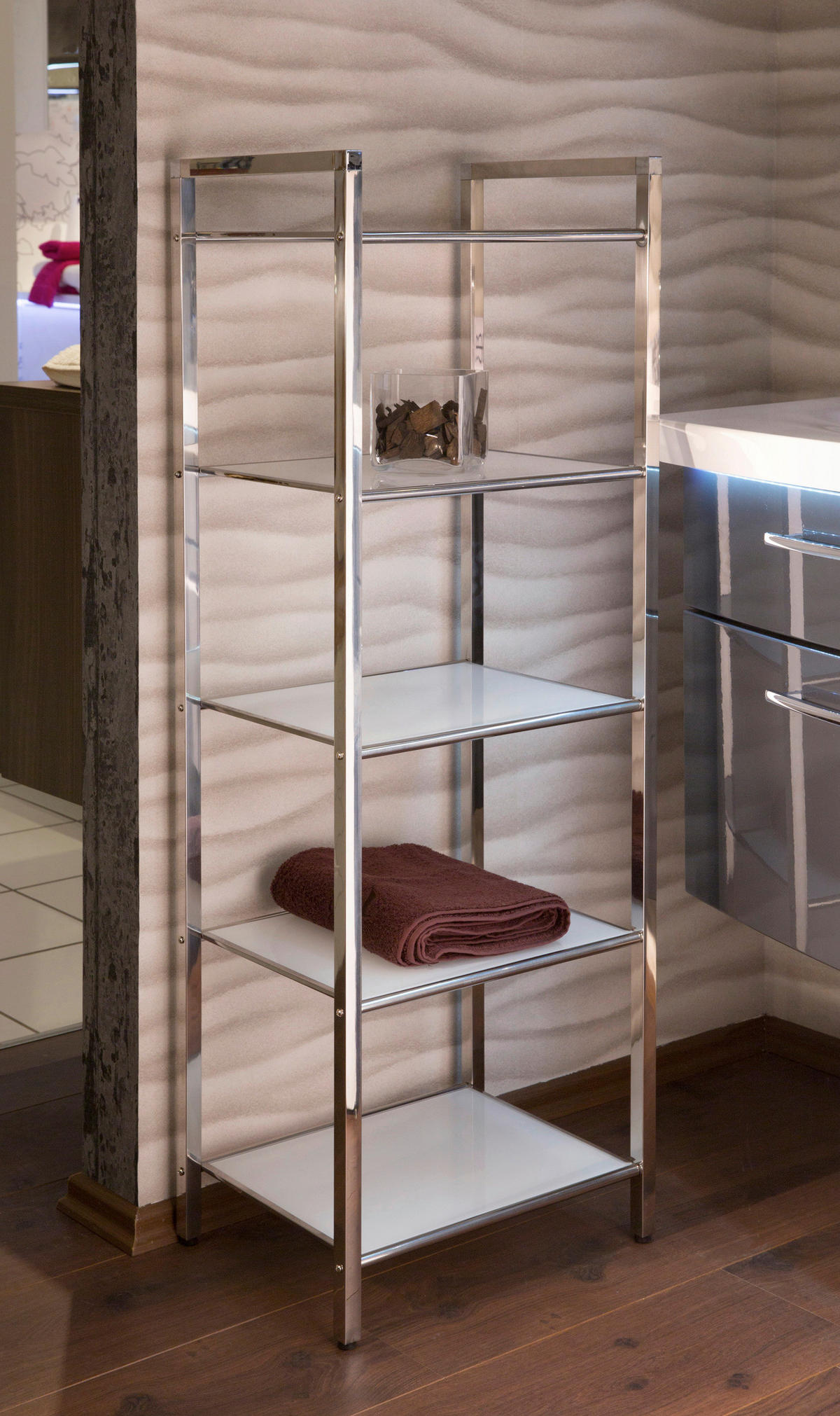 REGAL Weiß, Edelstahlfarben  - Edelstahlfarben/Weiß, Design, Glas/Metall (30/114/40,5cm)