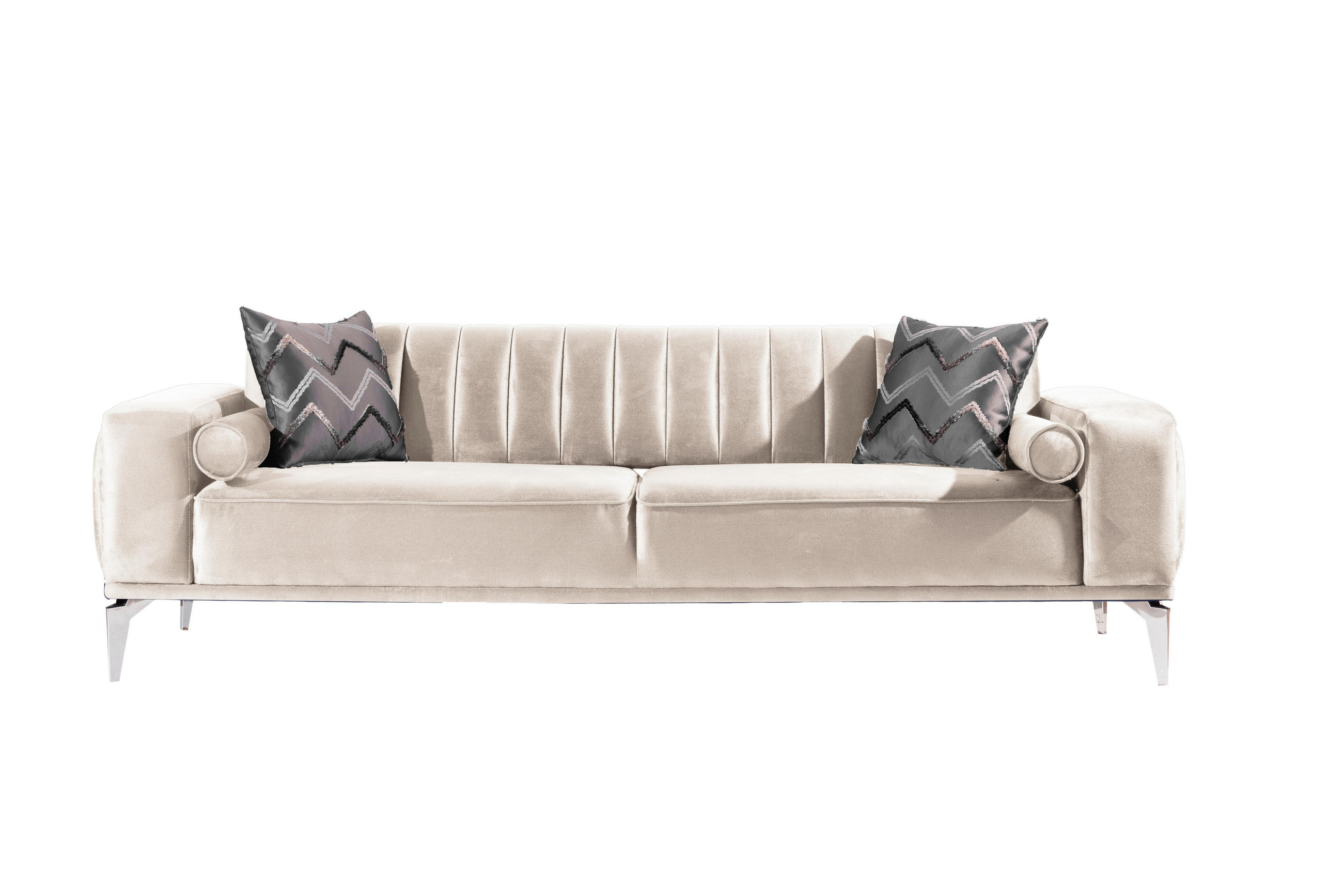 3-SITZER-SOFA  in Samt Creme  - Creme/Alufarben, Design, Kunststoff/Textil (236/77/87cm) - Livetastic