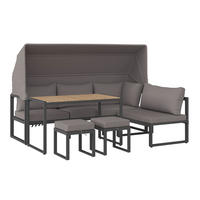 LOUNGEGRUPP 5 delar  - teakfärg/taupe, Klassisk, metall/trä (213/146/120cm) - Ambia Garden