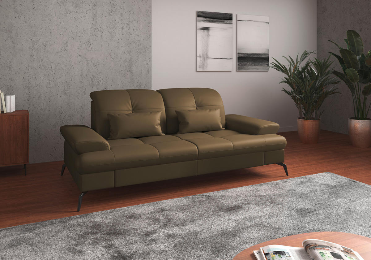 3-SITZER-SOFA in Echtleder Olivgrün  - Schwarz/Olivgrün, Konventionell, Leder/Metall (212/90/122cm) - Sit & More