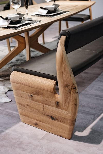 SITZBANK 207/84/70 cm Echtleder Schwarz, Eichefarben Altholz, Eiche massiv Holz  - Eichefarben/Schwarz, Natur, Leder/Holz (207/84/70cm) - Voglauer