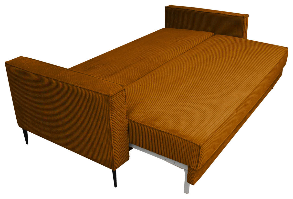 SCHLAFSOFA  mit Liegefunktion, Rücken echt, haustierfreundlicher Bezug Cord Kupferfarben  - Schwarz/Kupferfarben, KONVENTIONELL, Textil/Metall (222/93/98cm) - Carryhome