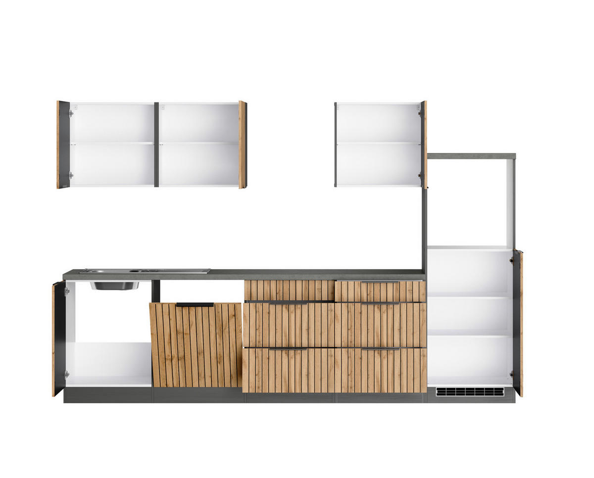 MODULKÖK UTAN VITVAROR 300 cm   i grafitfärgad, ek Wotan  - ek Wotan/grafitfärgad, Basics, metall/trämaterial (300cm) - Held