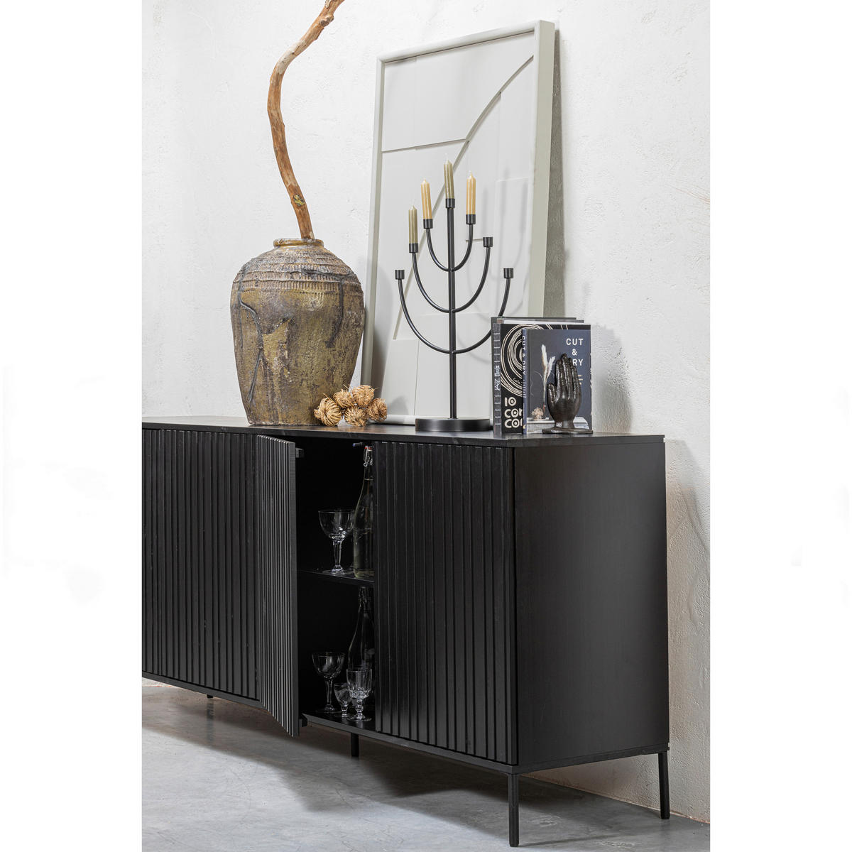 SIDEBOARD Gravure 200/85/44 cm  - Schwarz, Design, Holz/Metall (200/85/44cm) - Livetastic