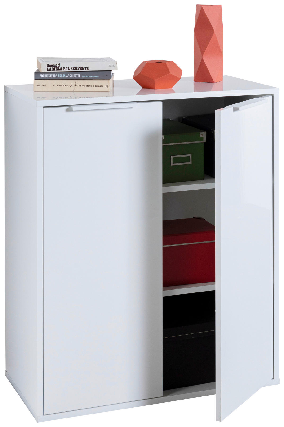 KOMODA, bela, visoki sijaj  - črna/bela, Design, kovina/leseni material (72/87/35,3cm) - Carryhome