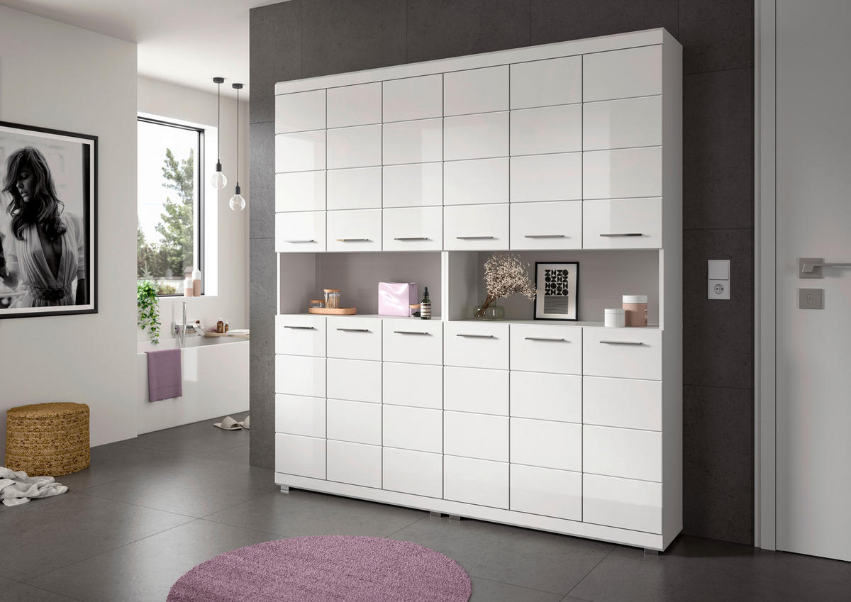 BADEZIMMER 2-teilig  in 180 cm  - Weiß Hochglanz/Silberfarben, Trend, Holzwerkstoff/Kunststoff (180cm) - MID.YOU