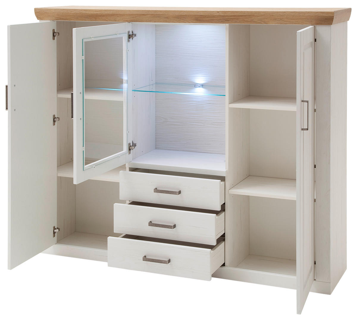 HIGHBOARD Brixen  in 163/142/40 cm  - Eichefarben/Schwarz, Design, Glas/Holzwerkstoff (163/142/40cm) - Landscape