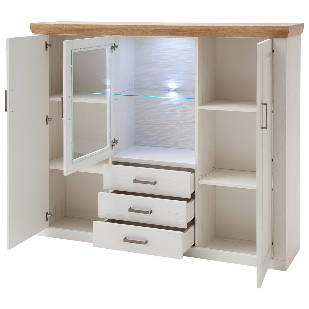 Thumbnail - Landscape Highboard Brixen, Eiche, Pinien, Metall, 3 Schubladen, 163x142x40 cm, Wohnzimmer, Kommoden & Sideboards, Highb...