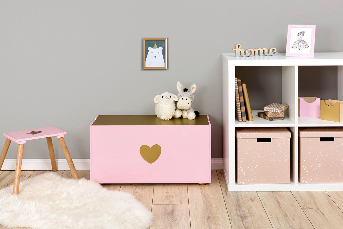 AUFBEWAHRUNGSBOX    70/30/37 cm  - Goldfarben/Rosa, Basics, Holz/Holzwerkstoff (70/30/37cm) - MUSTERKIND