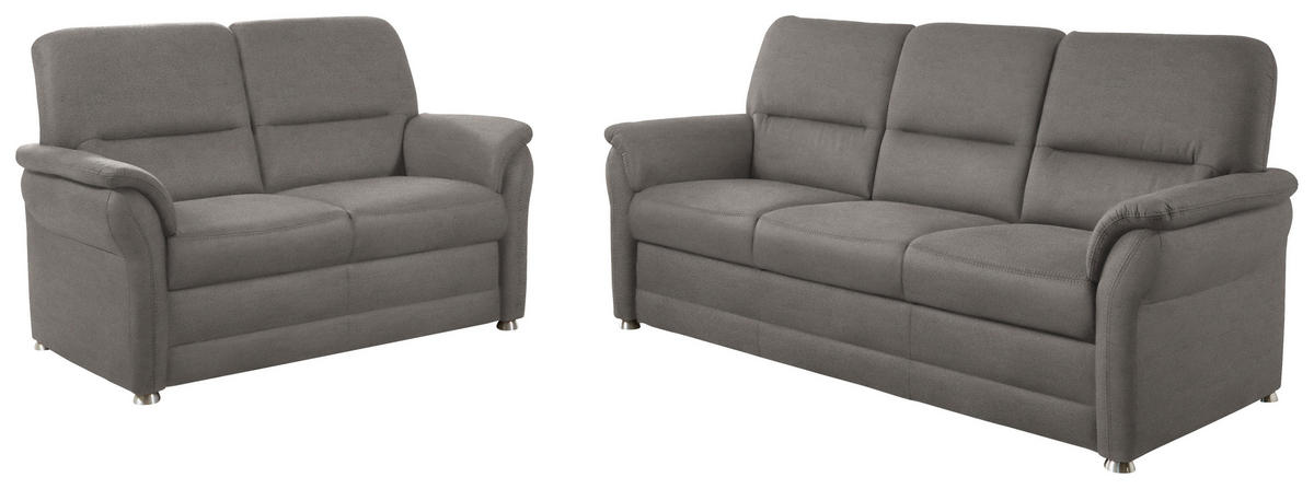 SITZGARNITUR in Mikrofaser Hellgrau  - Hellgrau/Alufarben, Konventionell, Textil/Metall (192/96/89cm) - Beldomo Comfort